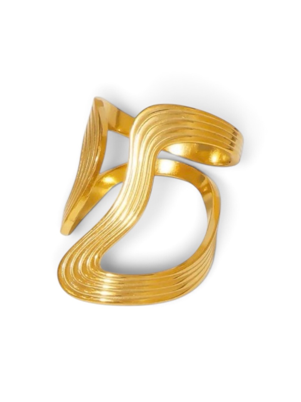 18k gold plated Contemporary Wave Statement Ring - Women Jewelry